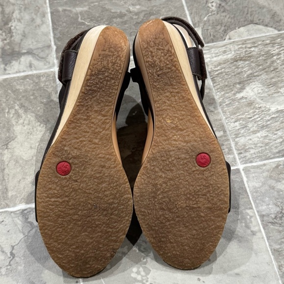 Camper Brown Leather Wedge Sandals Size 8.5 EUR 39 Hook and Loop Open Toe - Picture 8 of 13